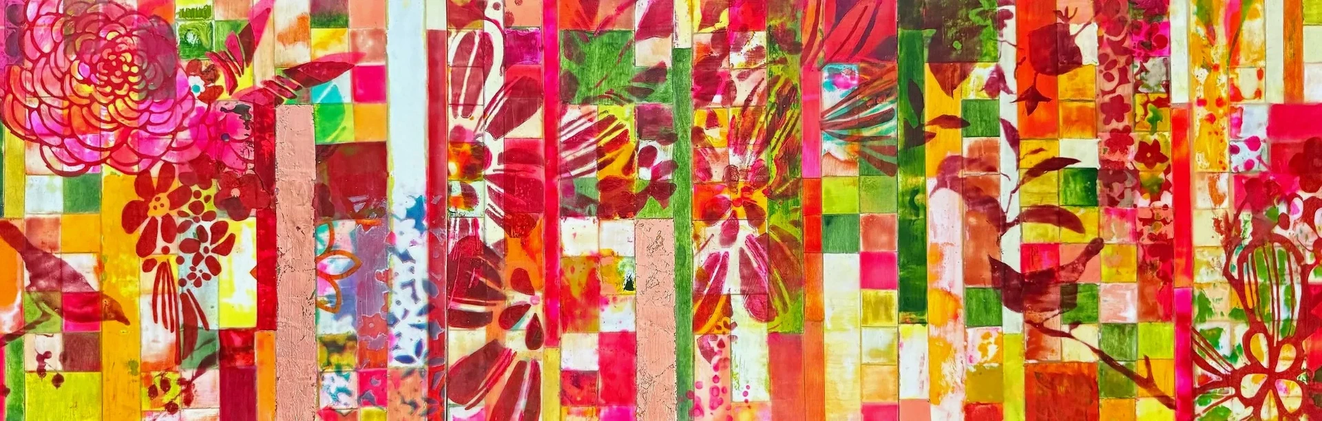 Wide colorful floral and geometric painting